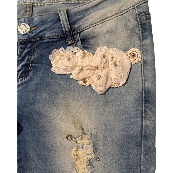 Fairy flowerJeans, BOHO, jewels, lace cream roses, rose gold gems, 28 X 33 c-6 - Picture 6 of 16